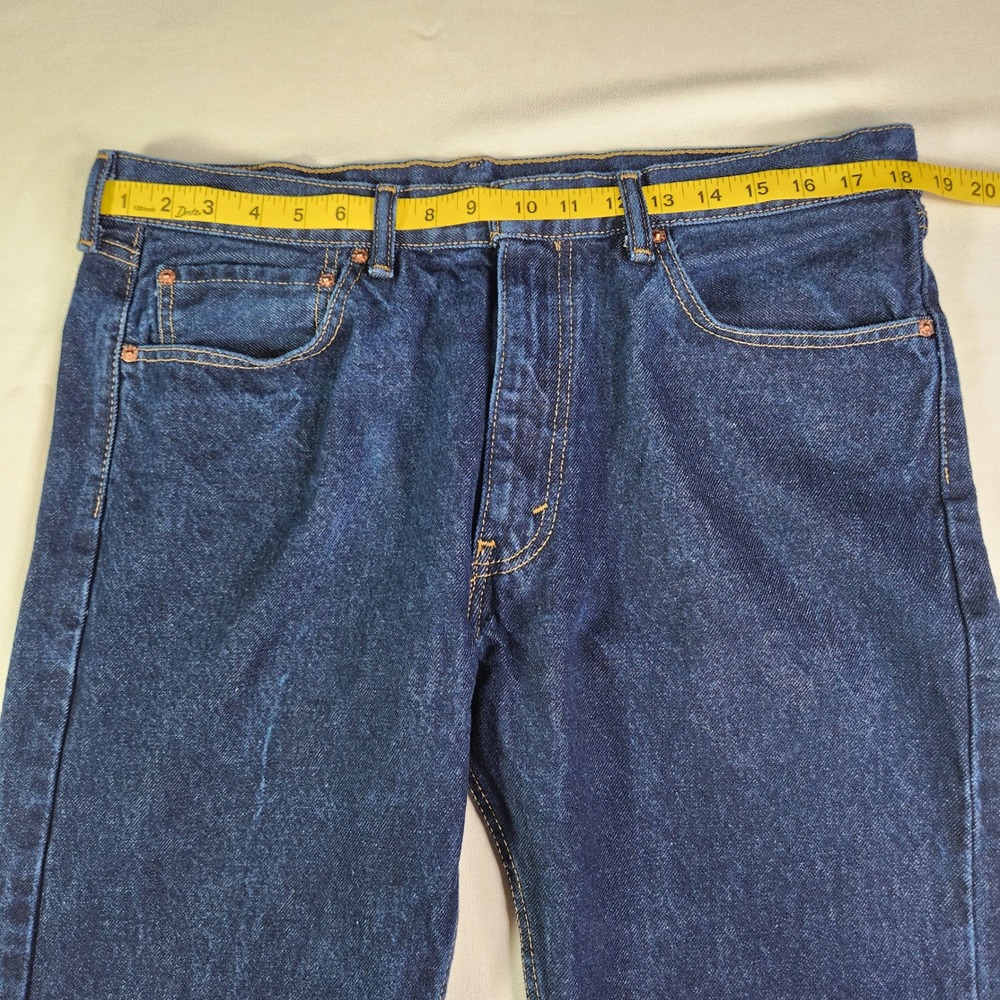 Levis 505 Regular Fit Jeans Mens 36x30 Dark Wash Straight Leg Blue Denim - Picture 5 of 14